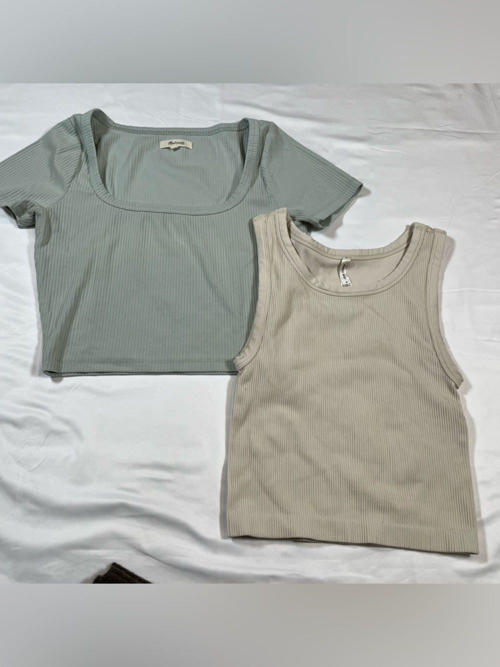 Madewell & Sunday Best Ribbed Crop Top Bundle Size M Neutral Basics Tee Set